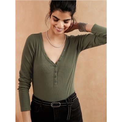 Ribbed Henley Bodysuit