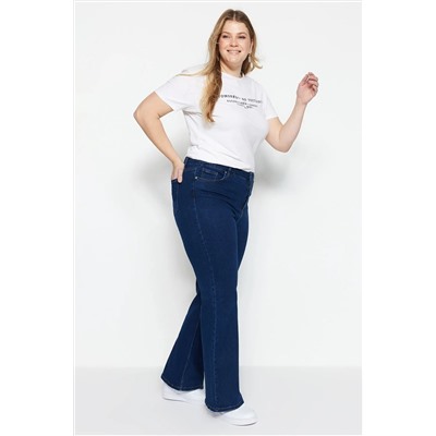 İndigo Yüksek Bel Comfort İspanyol Paça Flare Fit Jeans TBBAW23JE00001