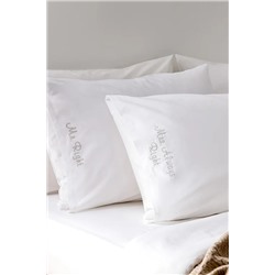 Recy %100 Pamuk Yastık Kılıfı - Beyaz/Bej