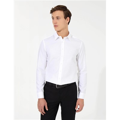 Beyaz Slim Fit Armürlü Gömlek