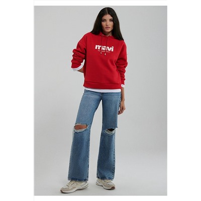 Mavi Logo Baskılı Kapüşonlu Kırmızı Sweatshirt 168334-35476 TYCV6ZBJ9N170593295776434