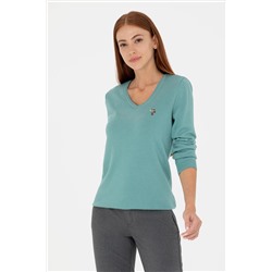 Kadın Mint V- Yaka Basic Kazak