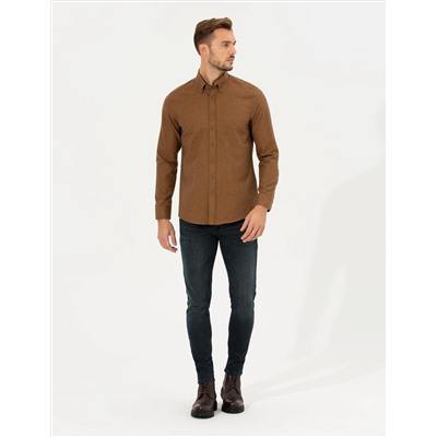 Kahverengi Slim Fit Uzun Kollu Gömlek