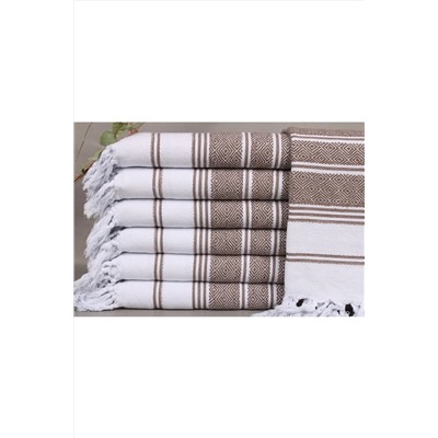 Kayra Export, Peştemal Kahverengi-beyaz Saç Kurutma Peştemal Gün Peştemal Küçük Boy 45x100cm Pamuk