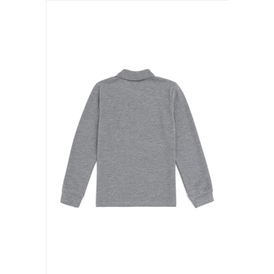 Erkek Çocuk Gri Melanj Basic Polo Yaka Sweatshirt
