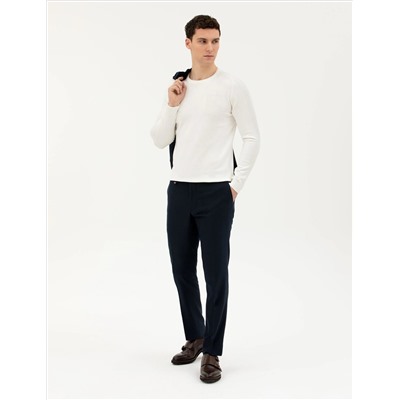 Ekru Slim Fit Bisiklet Yaka Triko Kazak