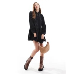 ASOS DESIGN corduroy mini smock dress with peplum hem in black