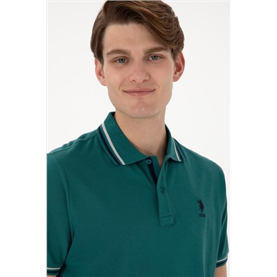 Erkek Regular Fit Polo Yaka Koyu Yeşil Basic Tişört