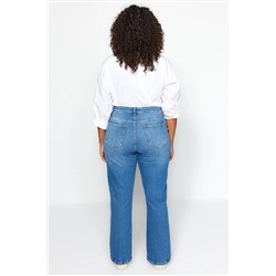 More Sustainable Koyu Mavi Yüksek Bel Comfort Straight Fit Büyük Beden Jeans TBBAW24CJ00045