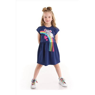 Denokids Koala Pamuklu Penye Kız Çocuk Lacivert Elbise CFF-22Y2-009