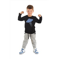 Mushi Ufo Erkek Çocuk Siyah T-shirt Gri Pantolon Takım MS-23S1-024