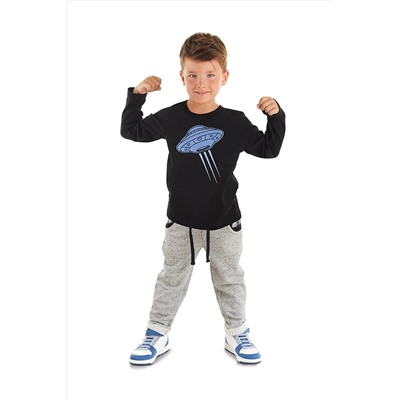 Mushi Ufo Erkek Çocuk Siyah T-shirt Gri Pantolon Takım MS-23S1-024