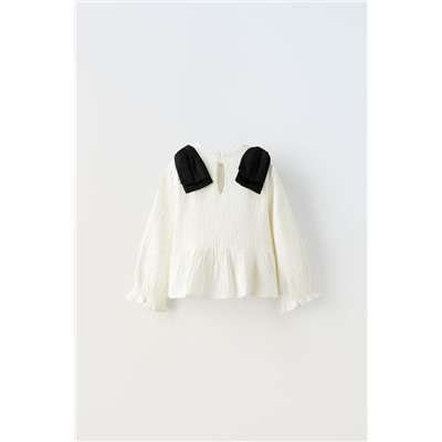 DOTTED MESH BLOUSE WITH BOWS