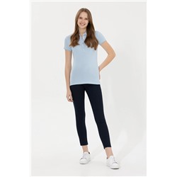 Kadın Açık Mavi Basic Polo Yaka Tişört