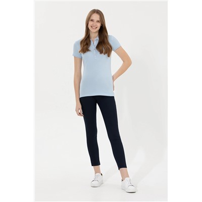 Kadın Açık Mavi Basic Polo Yaka Tişört