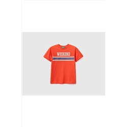 United Colors of BenettonErkek Çocuk Nar Çiçeği Su Baskılı T-shirt Kırmızı