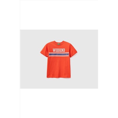 United Colors of BenettonErkek Çocuk Nar Çiçeği Su Baskılı T-shirt Kırmızı