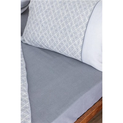 Clarice King Size %100 Pamuk Madame Coco Crep Baskılı Nevresim Takımı - Mavi/Gri