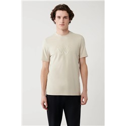 Avva, Erkek Bej Bisiklet Yaka Baskılı Soft Touch T-shirt A41y1037