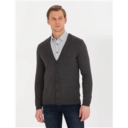 Gri Melanj Slim Fit Basic Triko Hırka