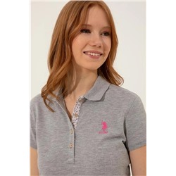 Kadın Gri Melanj Basic Polo Yaka Tişört