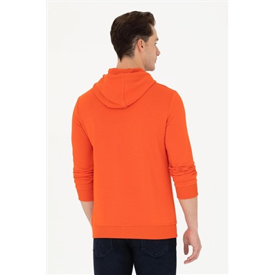 Erkek Oranj Kapüşonlu Basic Sweatshirt
