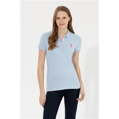 Kadın Açık Mavi Basic Polo Yaka Tişört