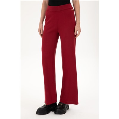 Kadın Vişne Loose Fit Triko Pantolon