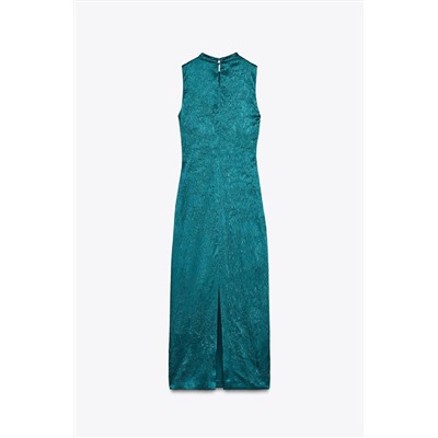 GOLD APPLIQUÉ SATIN MIDI DRESS