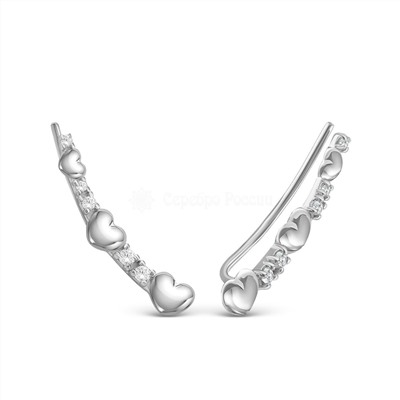 Серьги-продёвки из серебра с фианитами родированные 925 пробы С-3396-Р