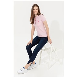 Kadın Pudra Basic Polo Yaka Tişört