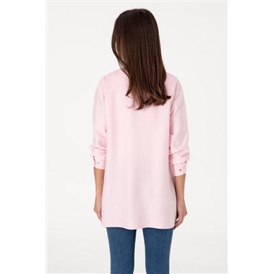 Kadın Açık Pembe Dokuma Tunik Gömlek