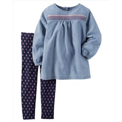 2-Piece Chambray Top & Legging Set