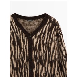 Alpaca wool blend animal print cardigan