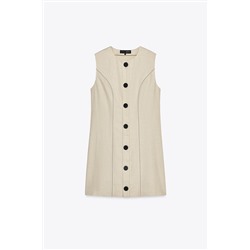 STITCHED LINEN BLEND MINI DRESS