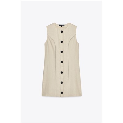 STITCHED LINEN BLEND MINI DRESS