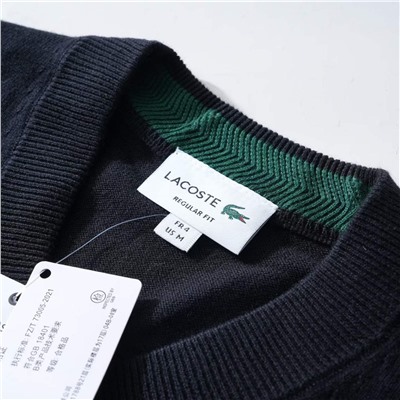 Мужской вязаный пуловер с V-образным вырезом и с небольшой вышивкой логотипа бренда LACOST*E ОРИГИНАЛ!