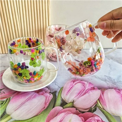 Яркая и красивая кружка с двойным дном и сухоцветами внутри 💐(набор 2 шт)