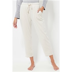 Pantalón 7/8 de pijama de terciopelo cintura alta - Crudo
