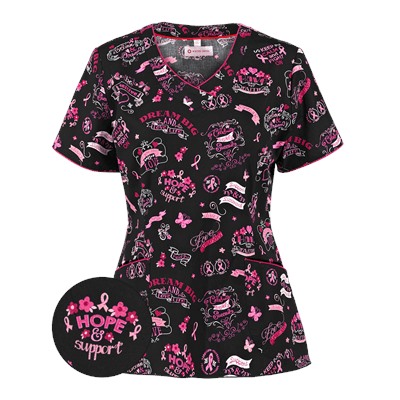 White Cross Scrubs Keep Calm And Fight On Print Top