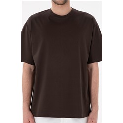 Erkek Comfort Fit Bisiklet Yaka Kahverengi Merserize Basic Tişört