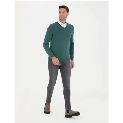 Yeşil Slim Fit Basic Kazak