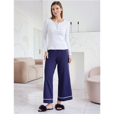 Укороченные брюки из эластичного хлопка с контрастным кантом