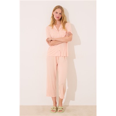 Pijama camisero viscosa naranja