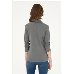 Kadın Antrasit Melanj Basic Polo Yaka Sweatshirt