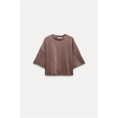 SHORT SLEEVE RIBBED PLUSH SWEATSHIRT