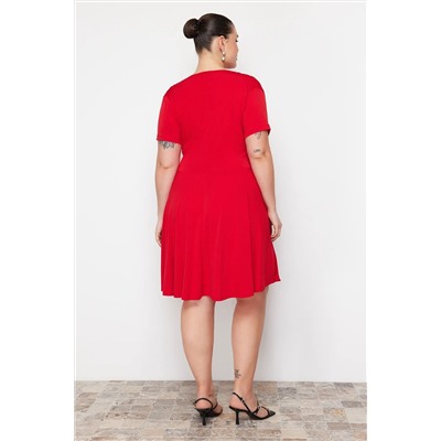 Kırmızı Kruvaze Mini Örme Elbise TBBSS24AH00174