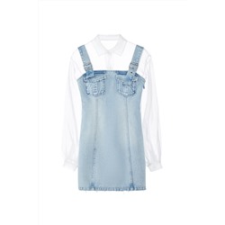 Vestido efecto doble prenda Azul y blanco