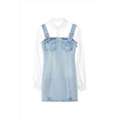Vestido efecto doble prenda Azul y blanco