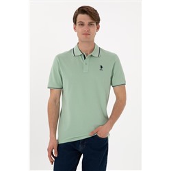 Erkek Regular Fit Polo Yaka Su Yeşili Basic Tişört